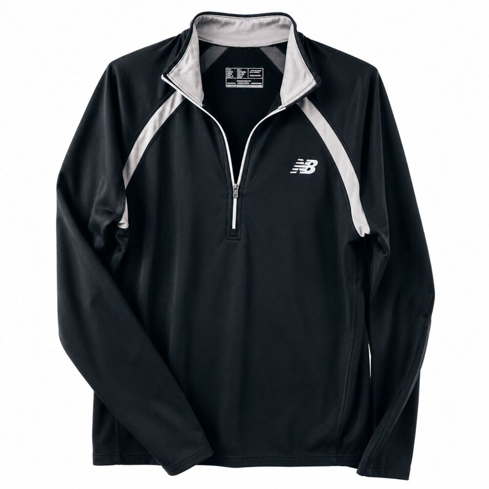 New Balance Dry Men’s Long Sleeve 1/4 Zip Pullover Jacket Lightweight Black Gray